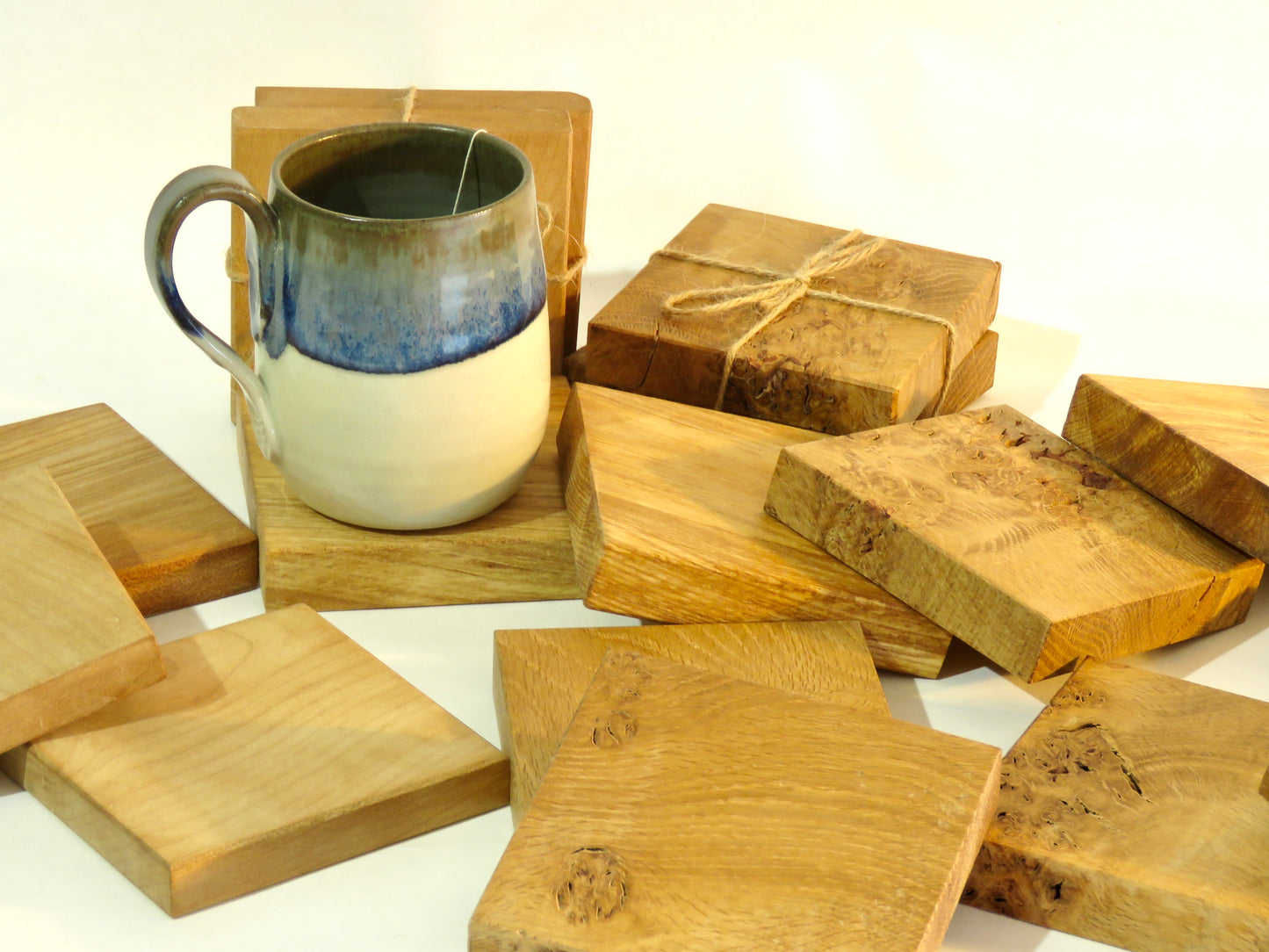 Sustainably sourced wooden coasters with mug 