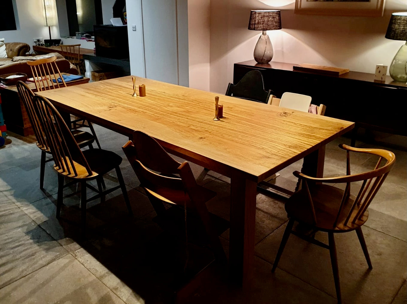 Bespoke farmhouse dining table made from locally sourced oak